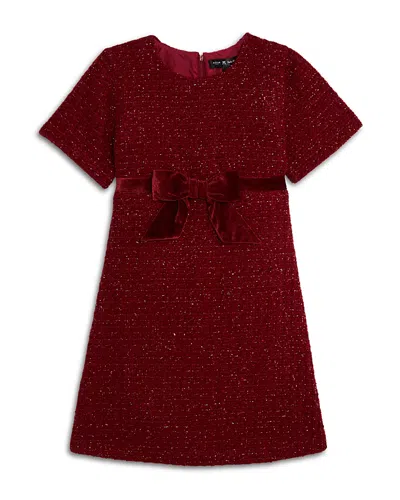 Aqua X Nicky Hilton Girls' Short Sleeved Bow Waist Dress, Little Kid, Big Kid - Exclusive In Burgundy
