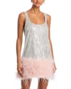 Aqua X Salvo Rizza Ostrich Feather Sequin Mini Dress - Exclusive In Animal Print
