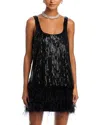 Aqua X Salvo Rizza Ostrich Feather Sequin Mini Dress - Exclusive In Black