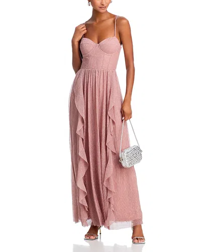Aqua X Wicked Metallic Mesh Corset Ruffled Maxi Dress - Exclusive In Pink