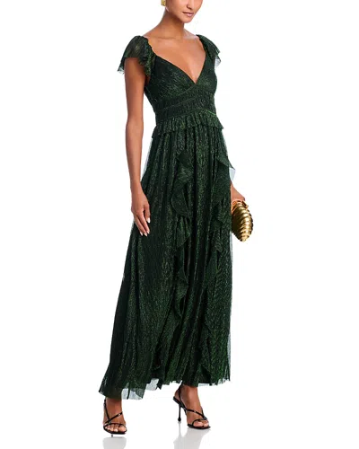 Aqua X Wicked Ruffled Metallic Gown - Exclusive In Green/black