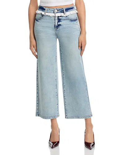 Aqua X Wuthering Heights Eyelet Ruffle High Rise Ankle Jeans In Light Wash - Exclusive In Blue