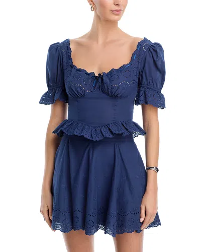 Aqua X Wuthering Heights Peplum Waist Cropped Top - Exclusive In Blue