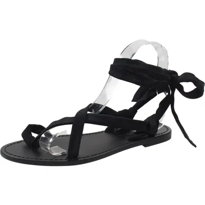 Aqua Yasmine Womens Toe Loop Leather Strappy Sandals In Black