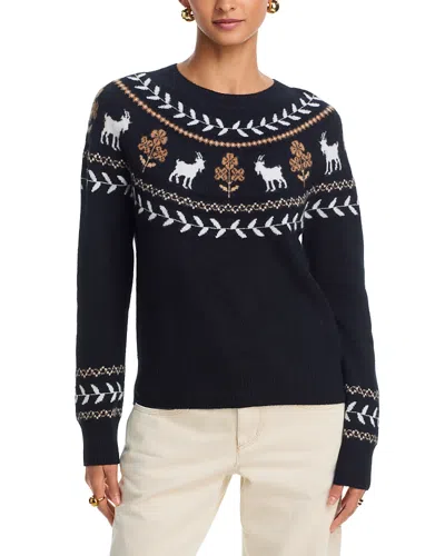 Aqua Year Of The Goat Cashmere Fair Isle Crewneck Sweater - Exclusive In Black
