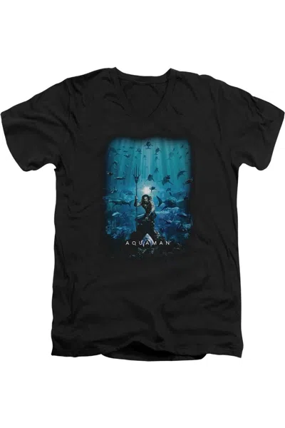 Aquaman Movie Poster Short Sleeve Adult V Neck Premium Cotton Tee / T-shirt In Black