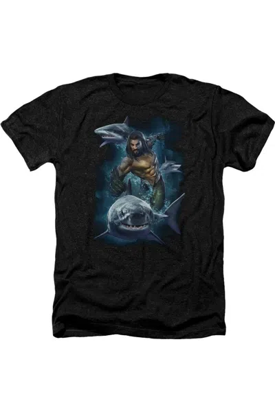Aquaman Movie Swimming With Sharks Adult Heather Tee / T-shirt In Black