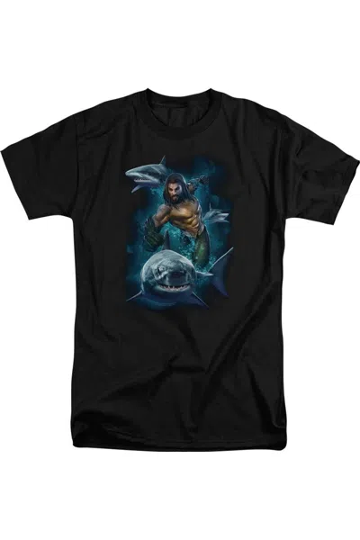 Aquaman Movie Swimming With Sharks Short Sleeve Adult Tall Tee / T-shirt In Black