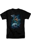 Aquaman Movie Swimming With Sharks Short Sleeve Adult Tee / T-shirt In Black