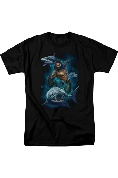 Aquaman Movie Swimming With Sharks Short Sleeve Adult Tee / T-shirt In Black