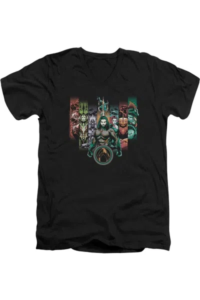 Aquaman Movie Unite The Kingdoms Short Sleeve Adult V Neck Premium Cotton Tee / T-shirt In Black