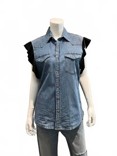 Aquarius Cocktail Women's Hank Vintage Western Shirt With Ruffles In Denim In Multi