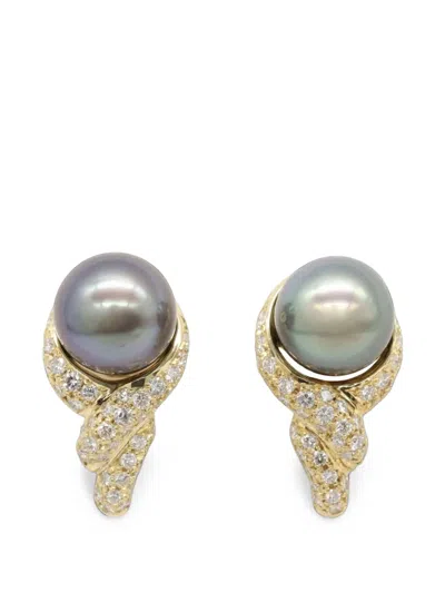 Pre-owned Aquascutum 2010s Pearl Diamond Earrings In Gold
