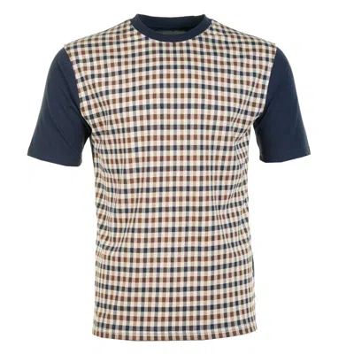 Aquascutum Active Body Club Check Short Sleeve T Shirt Navy In Blue