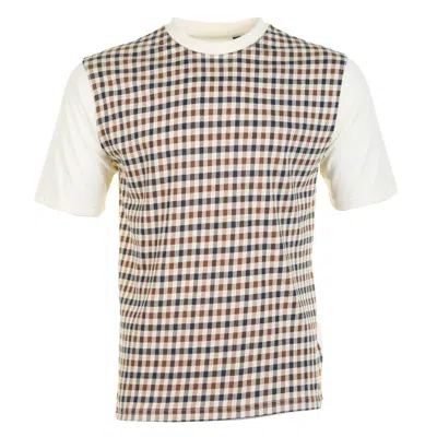 Aquascutum Active Body Club Check Short Sleeve T Shirt Old White In Sand