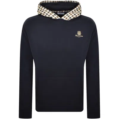 Aquascutum Active Check Hoodie Fleece Navy In Blue