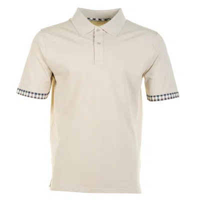 Aquascutum Active Club Check Pique Sleeve Detail Polo Shirt Beige In Neutral
