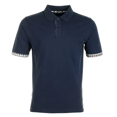 Aquascutum Active Club Check Pique Sleeve Detail Polo Shirt Navy In Blue