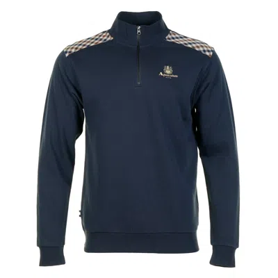 Aquascutum Active Club Check Shoulder Quarter Zip Navy In Blue