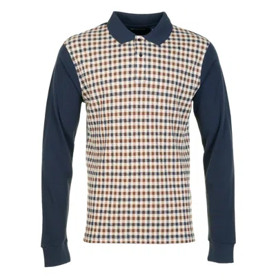 Aquascutum Active Front Check Long Sleeve Polo Shirt In Blue