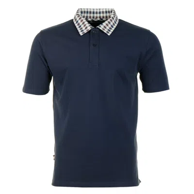 Aquascutum Active Short Sleeve Club Check Collar Polo Shirt Navy In Blue