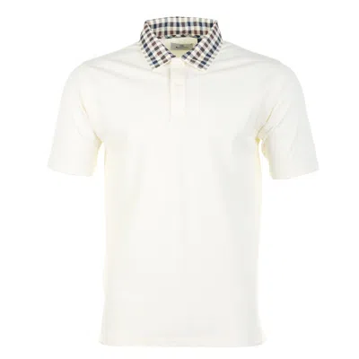 Aquascutum Active Short Sleeve Club Check Collar Polo Shirt Old White