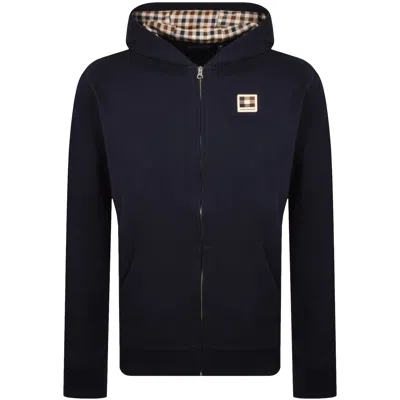 Aquascutum Badge Full Zip Hoodie Navy In Blue