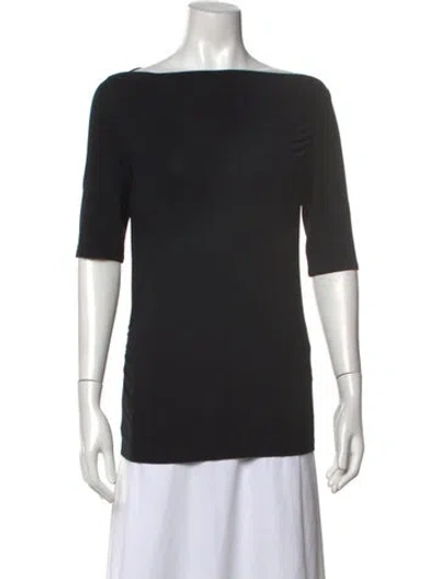 Pre-owned Aquascutum Bateau Neckline Three-quarter Sleeve Top In Black