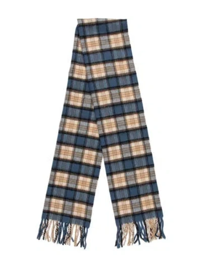 Pre-owned Aquascutum Cashmere Plaid Print Scarf W/ Tags In Blue