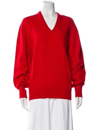 Pre-owned Aquascutum Cashmere V-neck Sweater W/ Tags In Red