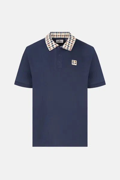 Aquascutum Check Collar Tech Polo In Blue