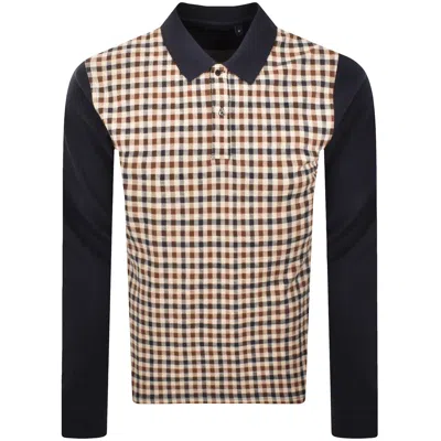 Aquascutum Check Front Polo Navy In Blue