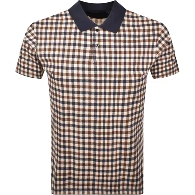 Aquascutum Check Polo T Shirt Navy In Neutral