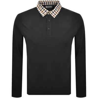 Aquascutum Club Check Collar Polo T Shirt Black
