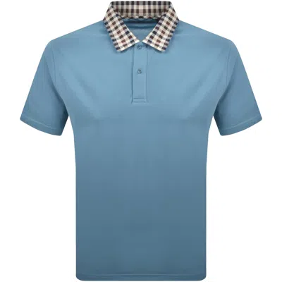 Aquascutum Club Check Collar Polo T Shirt Blue