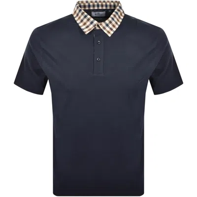 Aquascutum Club Check Collar Polo T Shirt Navy In Blue