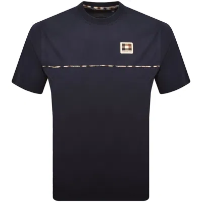 Aquascutum Club Check Piping T Shirt Navy In Blue