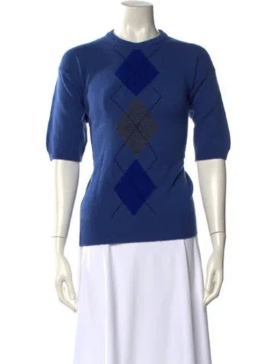 Pre-owned Aquascutum Lambswool Printed Sweater In Blue