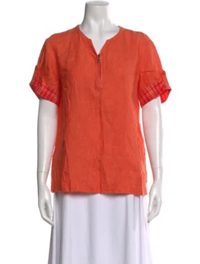 Pre-owned Aquascutum Linen V-neck Top In Orange