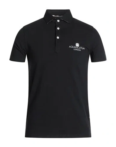 Aquascutum Man Polo Shirt Black Size M Cotton, Elastane