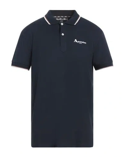Aquascutum Man Polo Shirt Midnight Blue Size Xl Cotton, Elastane