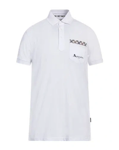 Aquascutum Man Polo Shirt White Size M Cotton In Blue