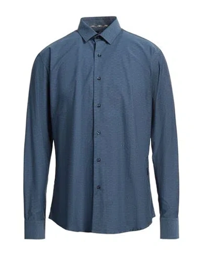 Aquascutum Man Shirt Navy Size 16 Cotton In Navy Blue