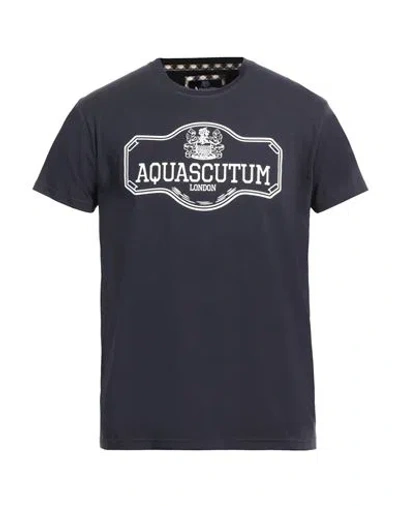 Aquascutum Man T-shirt Navy Size M Cotton, Elastane In Navy Blue