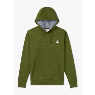Aquascutum Mens Active Club Check Patch Hoodie In Army Green