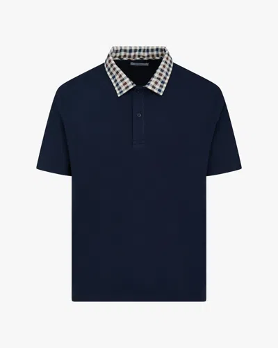 Aquascutum Mens Club Check Collar Polo Shirt In Blue