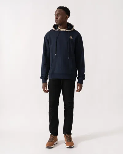 Aquascutum Mens Club Check Hoodie Fleece In Blue