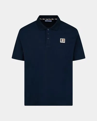 Aquascutum Mens Stretch Piquet Badge Polo Shirt In Blue