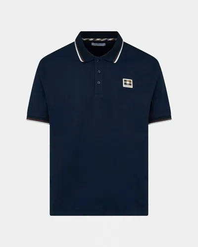Aquascutum Mens Stretch Piquet Tipped Badge Polo Shirt In Blue