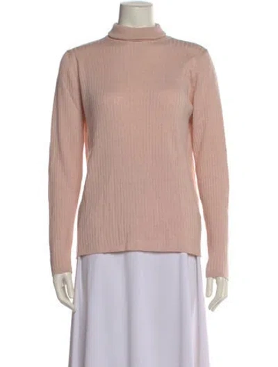 Pre-owned Aquascutum Merino Wool Mock Neck Sweater In Pink